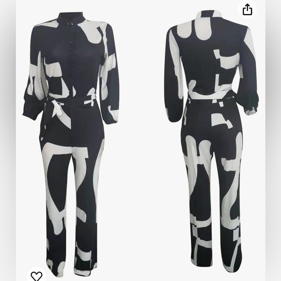 Women’s Jumpsuit V Neck Long Sleeve High Waist Sz Med - Picture 4 of 6